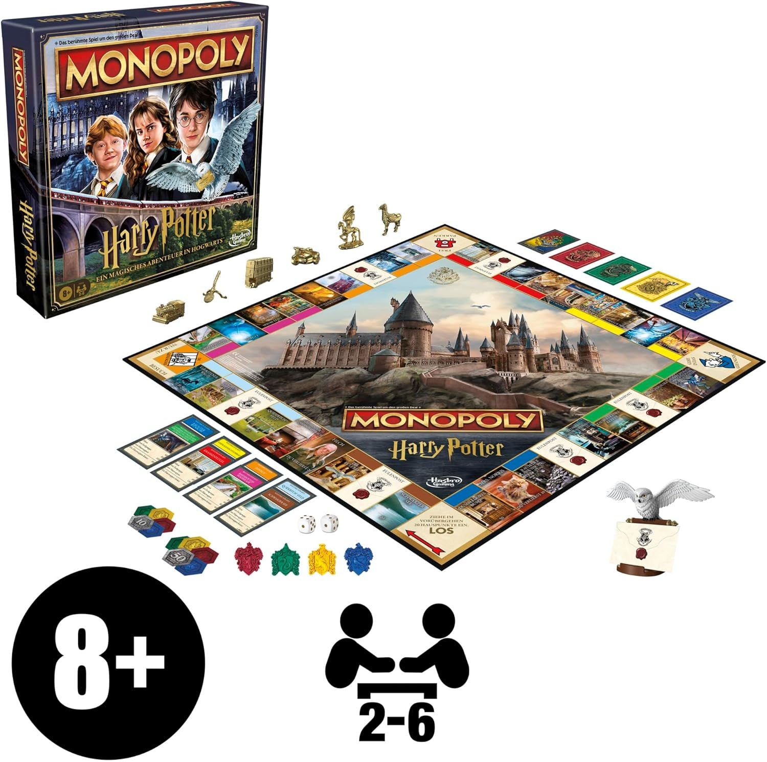 Joc de societate Monopoly Harry Potter Edition, joc de familie pentru 2 până la 6 jucători, cu vârsta de 8 ani și peste - versiune germană
