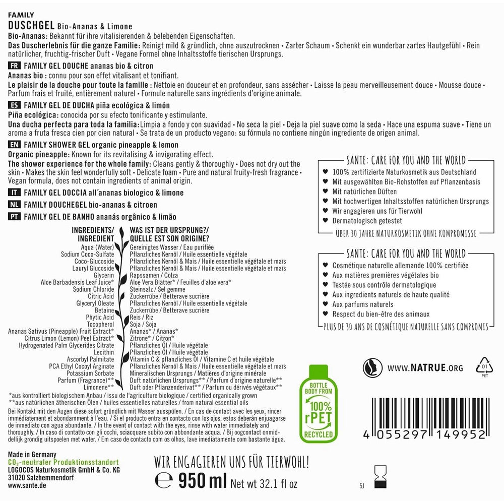 SANTE Natural Cosmetics Gel de duș răcoritor cu parfum de citrice, 950 ml Duș și baie Naty Shop