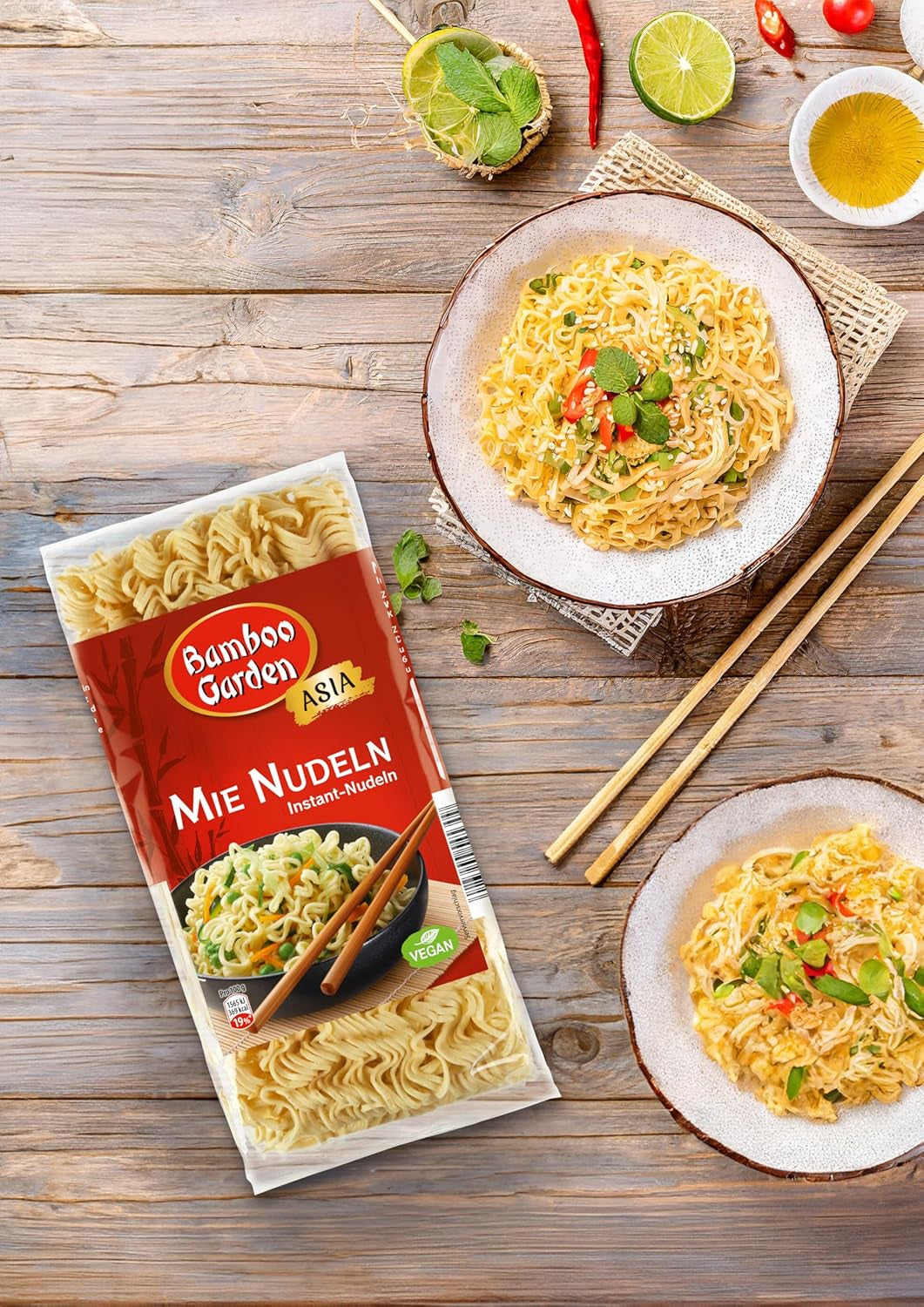 Ogród Bambusowy - Makaron Mie | Makaron błyskawiczny do kuchni azjatyckiej | Idealny do dań z woka lub zup. Weganie | Worek 250g