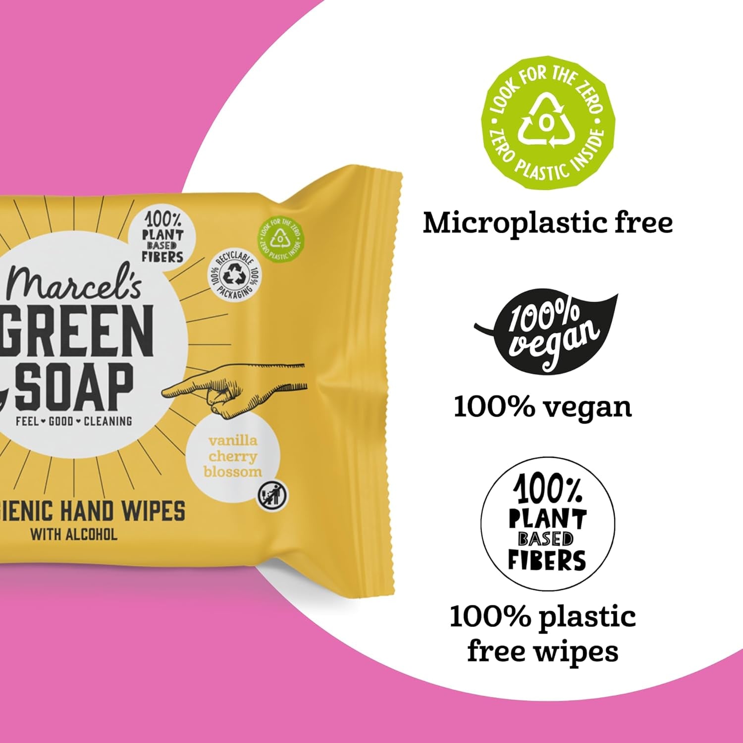 Chusteczki nawilżane do rąk Marcel's Green Soap, 60 szt. - Wanilia i kwiat wiśni - Na bazie roślin - Organiczne