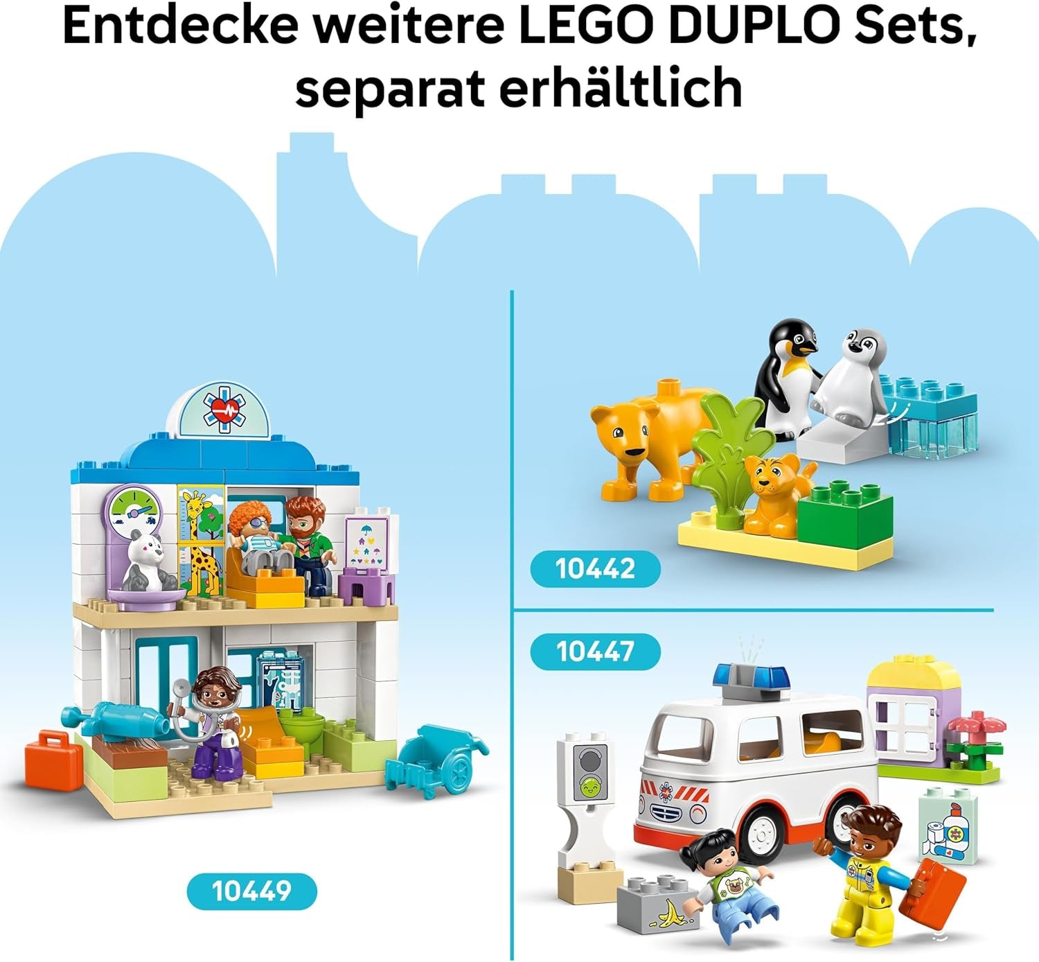LEGO DUPLO Town Wild Animal Familys Zestaw 3 w 1, zabawka edukacyjna dla maluchów z żółwiami, tygrysami, słoniami, jeleniami i pandami, zestaw dla przedszkolaków od 2. roku życia, zabawka do budowania z figurkami zwierząt 10446 Zestawy do budowania Szukaj sklepu LEGO