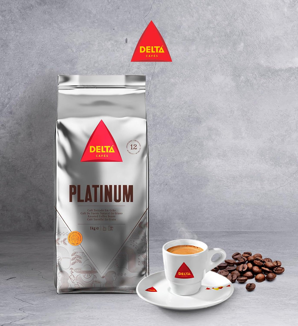Cafea boabe Delta Cafés Platinum, 1 kg, 2 bucăți, Intensitate 12, amestec Arabica-Robusta