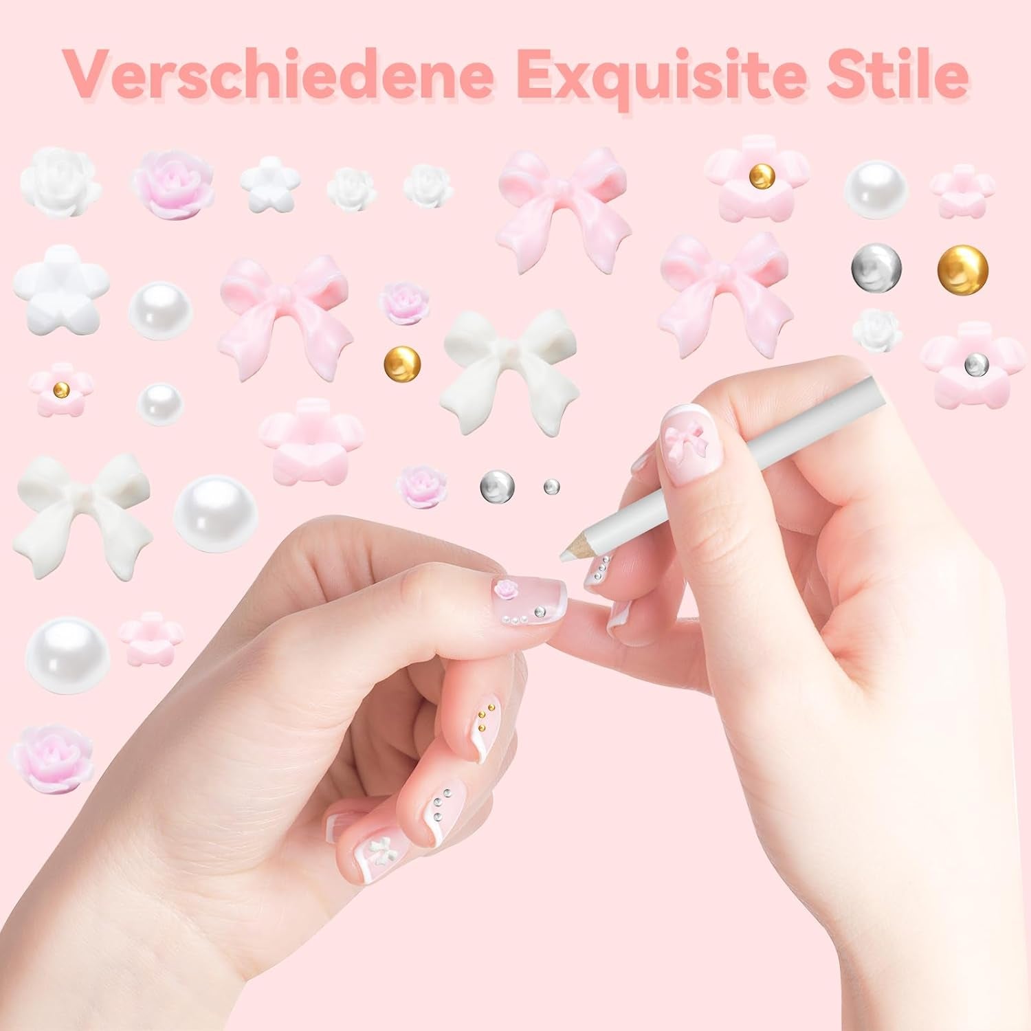 3D Nail Charms, Nail Art Charms Schleifen, Blumen Und Perlen, Nagel Charms Aus Harz, Nageldekorations Sets, DIY Charms Nägel, Nagelanhänger