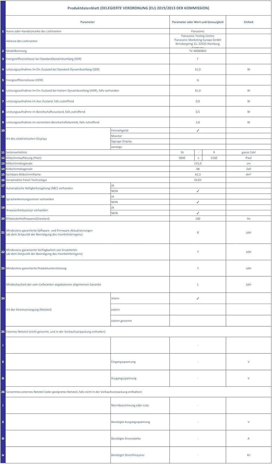 Televizor Panasonic Premium TV-48Z80BEZ, seria Z80B, 48 de inci, televizor inteligent OLED 4K Ultra HD, 2025, Fire TV, Dolby Vision și Atmos, mod de joc Extreme, asistență Alexa și Apple, Bluetooth, negru
