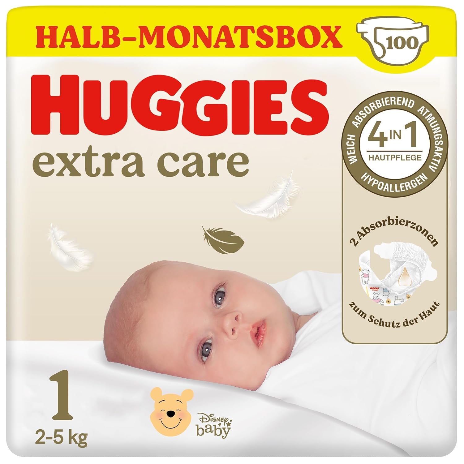 Pieluchy dla noworodków Huggies, rozmiar 1, 100 pieluch (2 x 50), pudełko na pół miesiąca