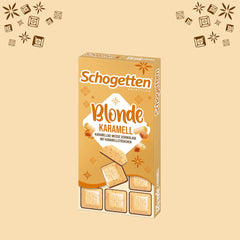 Schogetten Blond Karmel | Karmel z białą czekoladą i kawałkami karmelu | Tabliczka czekolady 100g | Wygodnie porcjowane