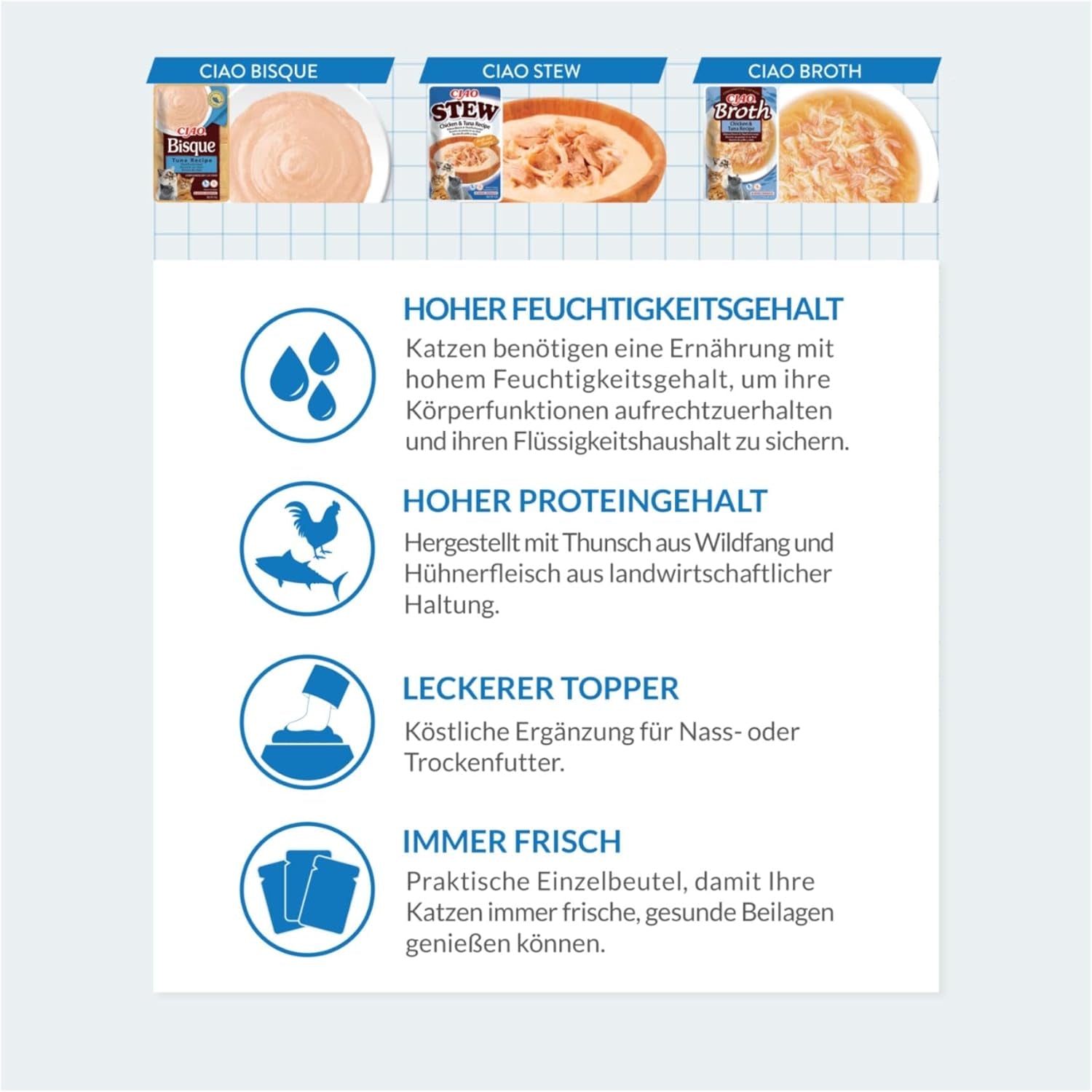 INABA Ciao Broth Hrană umedă pentru pisici 88% umiditate și vitamina E, supă premium pentru pisici cu pui 40g (pachet de 12), carne 100% naturală, fără cereale, fără zahăr