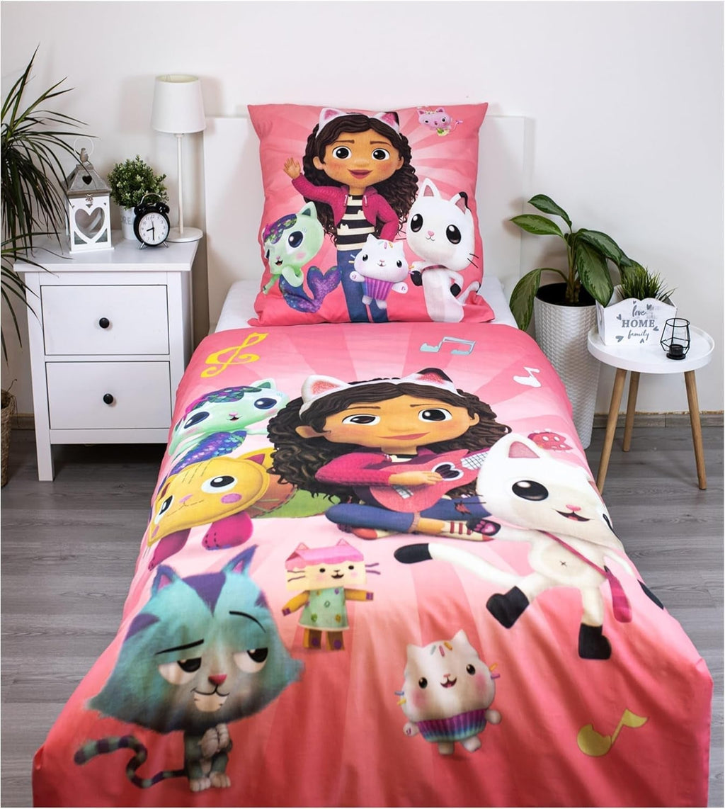 Lenjerie de pat pentru copii, filme si desene animate, reversibila, bumbac Lenjerie de pat - copii Naty Shop Gabby'S Dollhouse