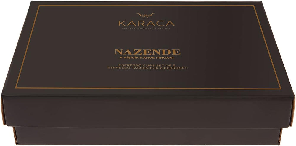 Set de cești espresso din porțelan KARACA Nazende - cești de cafea turcească de 80 ml cu farfurioare, serviciu de cafea modern cu 12 piese cu 6 cești de cafea și 6 farfurioare, cești Mocha - alb