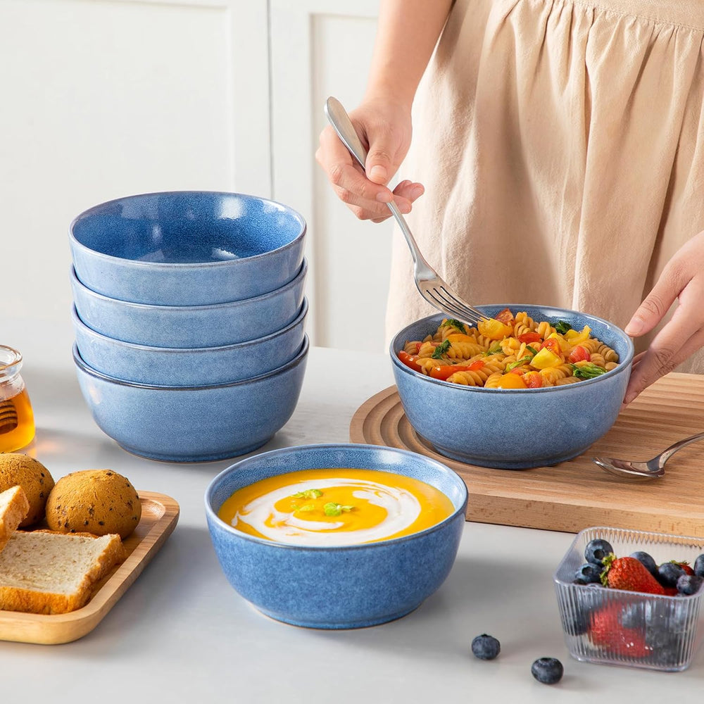 Steingut Geschirrset 6 Personen, vancasso ANYA Blau Teller Set Modern 24 teilig,Tafelservice mit Speiseteller, Suppenteller, Desserttellern, Schüsseln, Geschirr Set Spülmaschinen und Mikrowellenfest