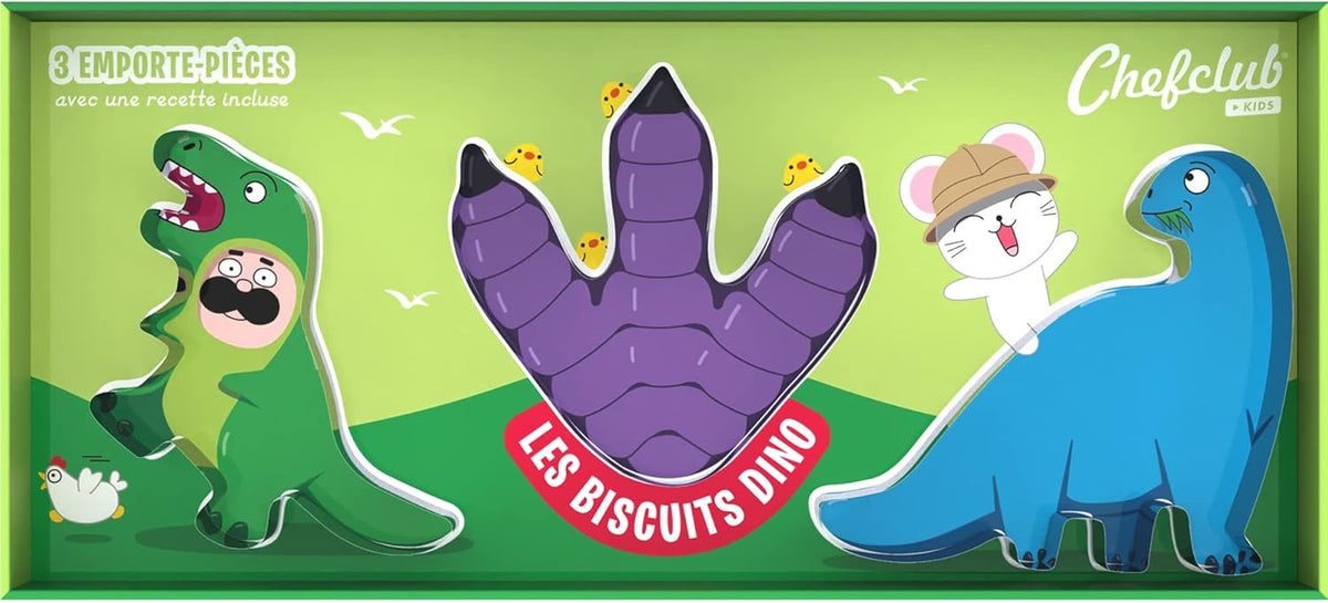 Chefclub Kids - Set de forme de biscuiți cu dinozauri - Bucătărie pentru copii - T-Rex, amprentă și Diplodocus - Rețete + Videoclipuri - Coacere jucăușă pentru familie - Cadou pentru vârste de 4 ani și peste
