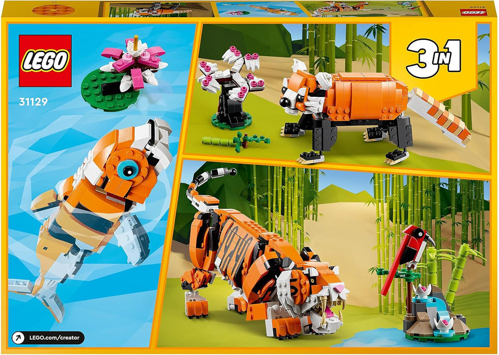 LEGO 31129 Creator Majestic Tiger, Panda or Fish Zestaw figurek zwierząt 3 w 1 dla dzieci Chłopcy i dziewczęta Zabawka do budowania Zwierzęta Zestawy do budowania Besuche den LEGO-Store