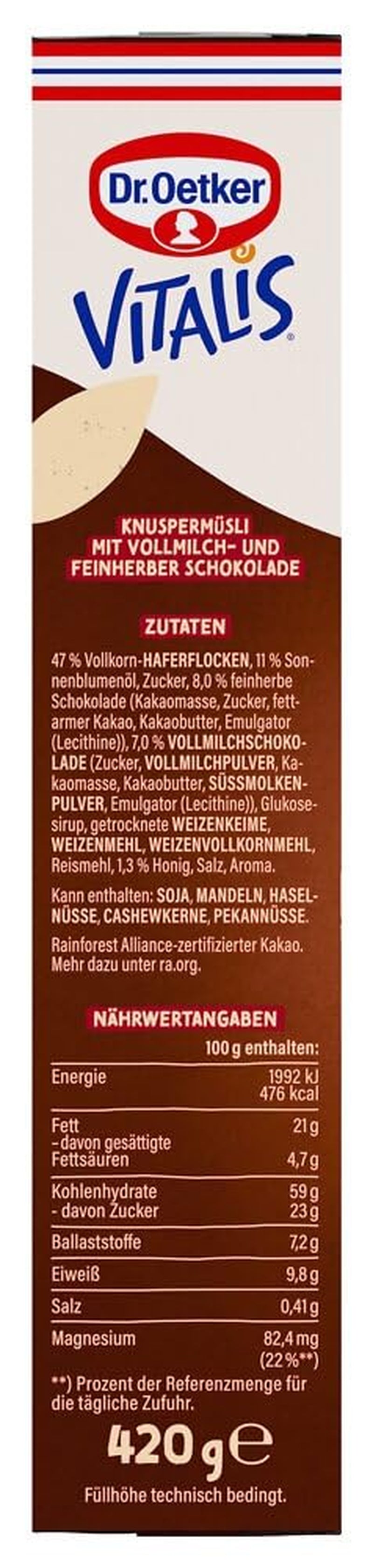 Dr. Oetker Vitalis KnusperPlus Double Chocolate: Chrupiące musli z mleczną i gorzką czekoladą, opakowanie 7 szt. (7 x 450 g)