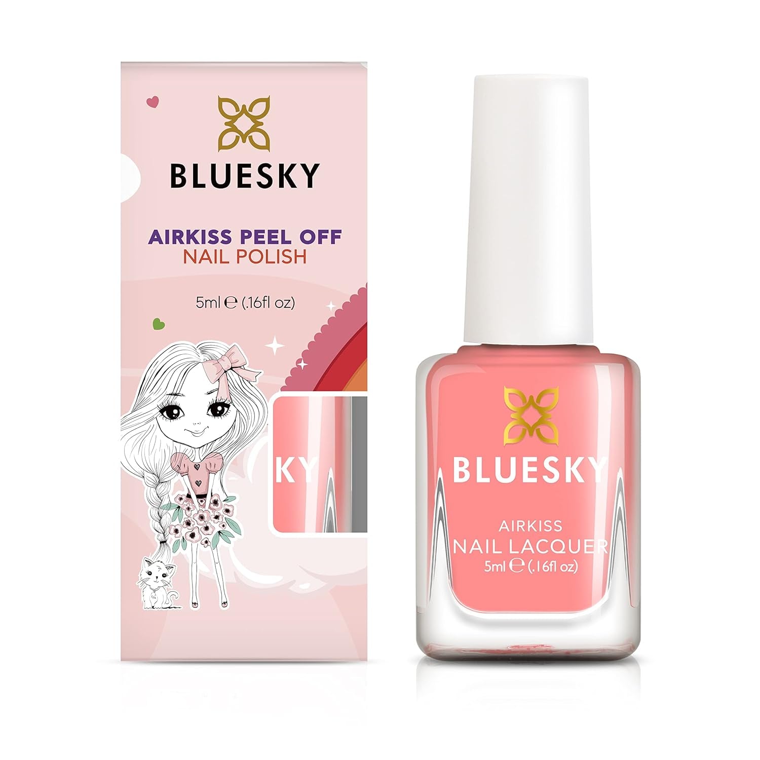 Lakier do paznokci Bluesky Kids - Sea Shell, Coral. Easy Peel Off, nietoksyczny, nieślizgający się lakier do paznokci na bazie wody dla dzieci 5 ml