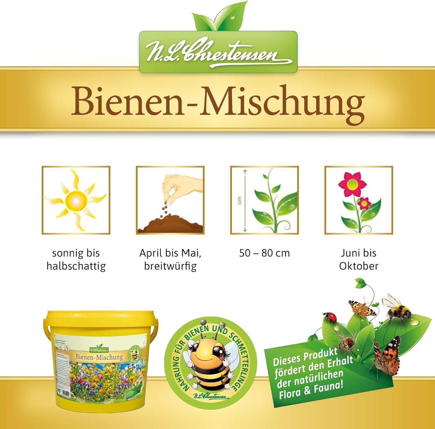 NL Chrestensen duże wiadro - raj dla wszystkich owadów, pastwisko dla pszczół, mieszanka nasion kwiatów przyjazna dla pszczół, wielokolorowa