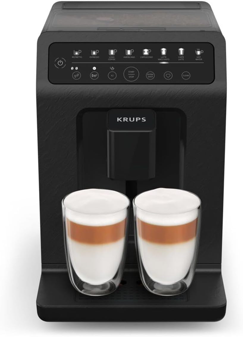 Espressor automat Krups EA897B Evidence ECOdesign, funcție automată espresso și cappuccino, tehnologie Quattro Force, cești cu lapte cu o singură atingere, 8 presetări, sistem lapte, 1450W