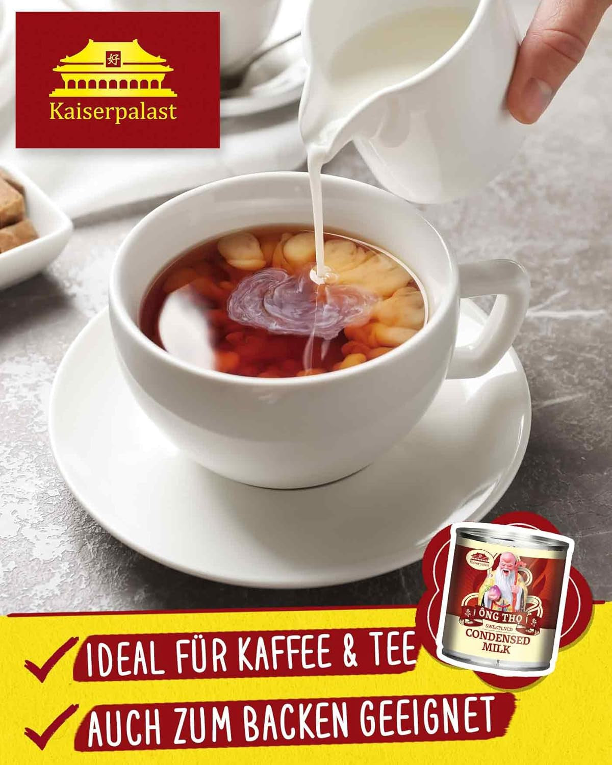 Kaiserpalast Kondensmilch 8% Fettanteil, gesüßt, zum Süßen von Kaffee und Tea oder zum Kochen und Backen, 1 x 397 g