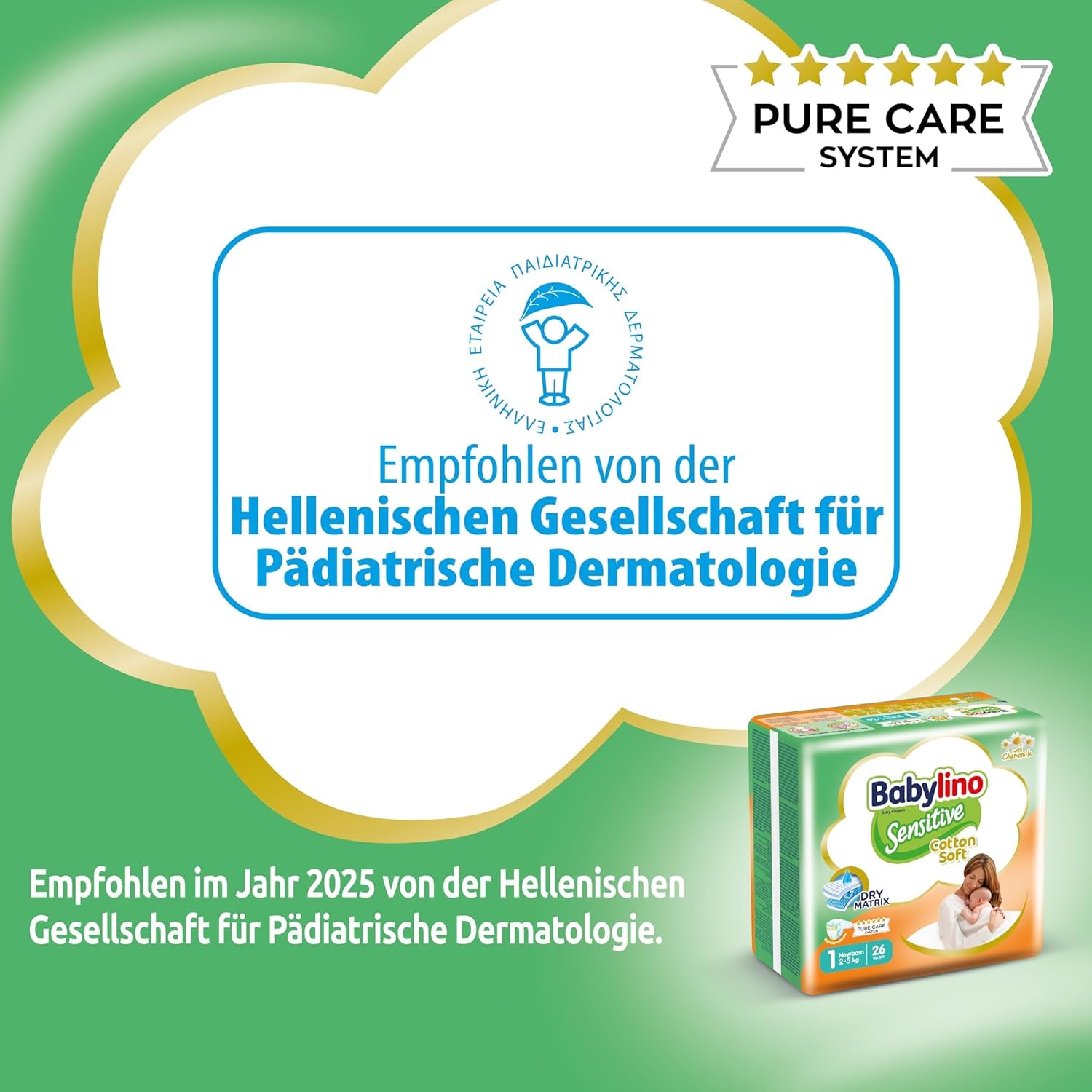 Wrażliwe pieluszki dziecięce, rozmiar 1, dla noworodków (2-5 kg), 26 sztuk
