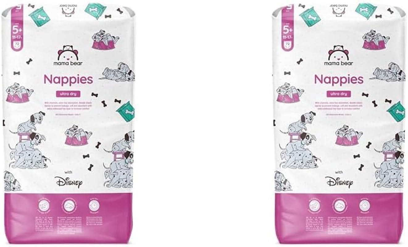 Pieluchy Mama Bear Disney Ultra Dry Rozmiar 4 (8-14kg), Białe, 84 sztuki (1 opakowanie) Naty Shop Rozmiar 5+ (11-17kg) (2 sztuki) Opakowanie indywidualne