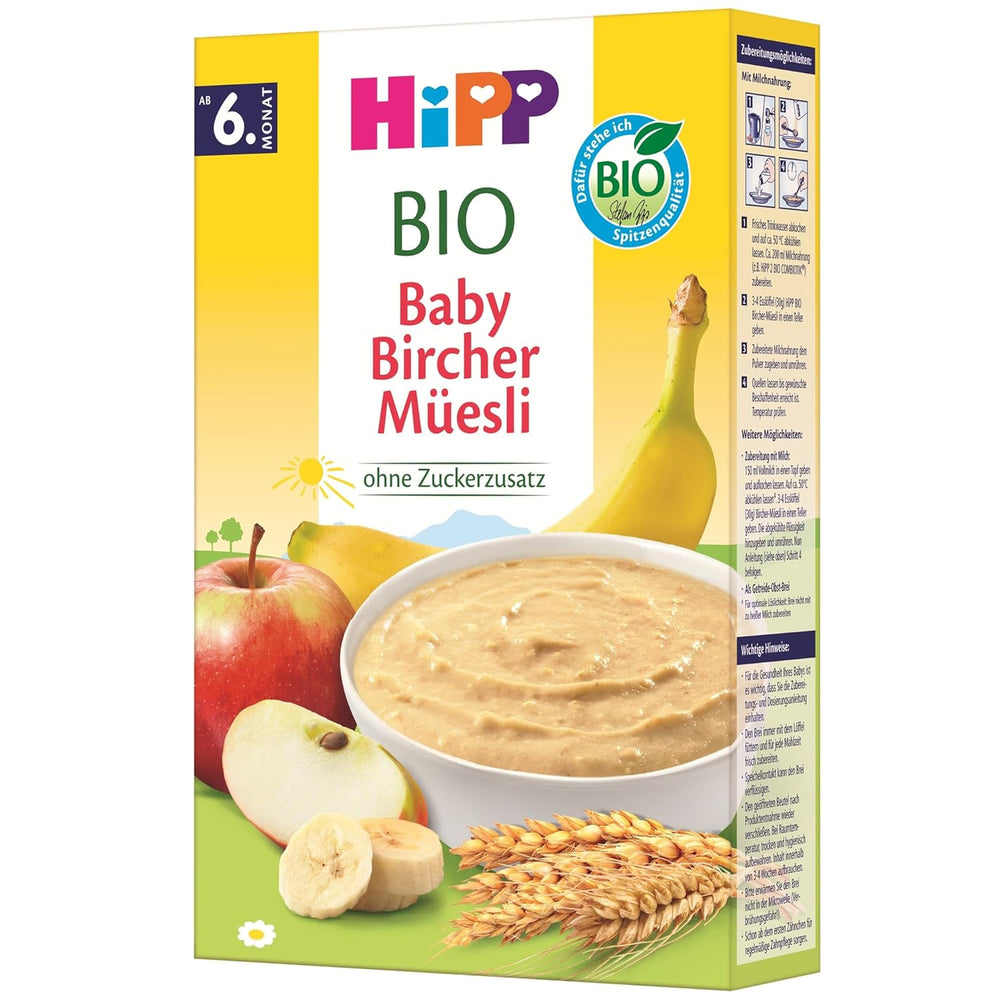 HiPP Organic Baby Bircher Muesli (8 x 250g), od 6 miesiąca życia, bez dodatku cukru, wyjątkowo delikatne płatki zbożowe - lekkostrawne śniadanie najwyższej jakości organicznej