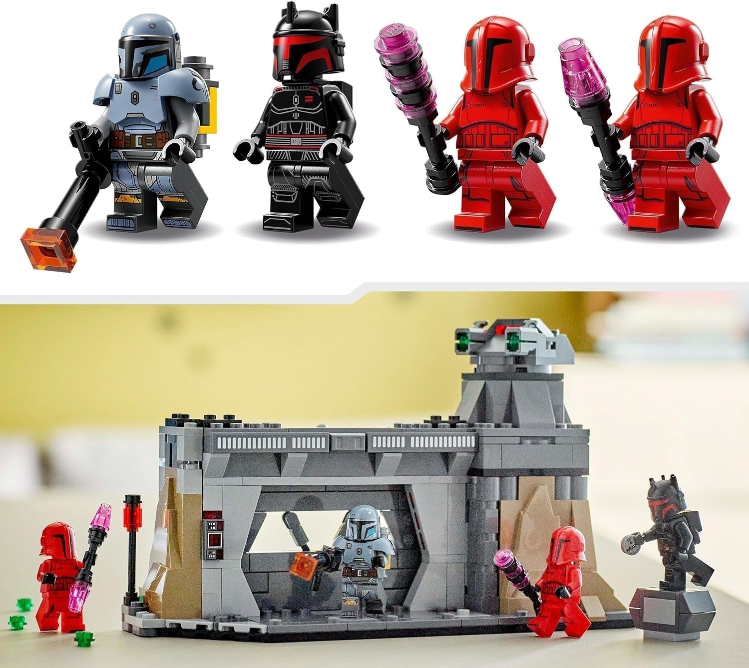 LEGO Star Wars: Mandalorianski pojedynek pomiędzy Paz Vizslą i Moffem Gideonem, kolekcjonerska zabawka do budowania dla dzieci, pomysł na prezent dla kreatywnych chłopców i dziewcząt powyżej 7 lat, zabawka Mandalorian 75386 Zestawy do budowania Beuche den LEGO-Store