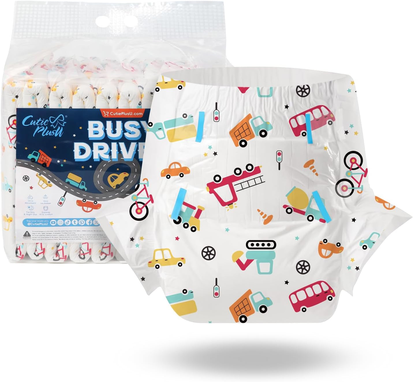 Pieluchy dla dorosłych CutiePlusU, 10 sztuk, jednorazowe majtki na nietrzymanie moczu z prześcieradłem dla kobiet i mężczyzn, maksymalna chłonność przez noc - Mała Księżniczka (duży rozmiar 94-119 cm)