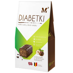 DIABETKI praliny z orzechów laskowych, czekolada bez cukru, pyszne słodycze dla konsumentów świadomych i diabetyków, przekąski bezglutenowe i wegetariańskie 100g