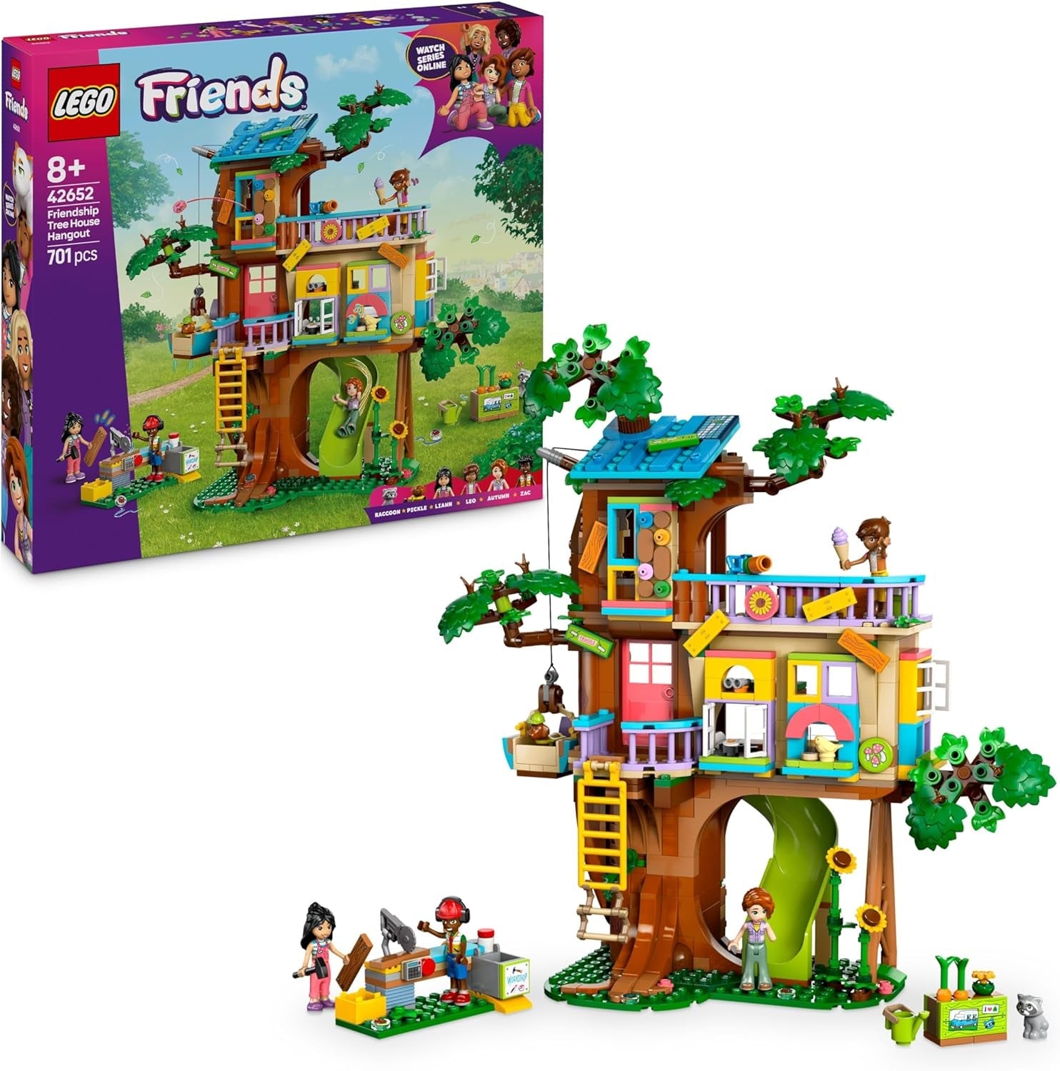 LEGO Friends Baumhaus - Spielset zum Bauen mit 2 Tierfiguren, 4 Minifiguren, einem Garten und Spielzeug Lebensmittel Zubehör - Beliebtes Geschenk für Mädchen und Jungen ab 8 Jahren - 42652