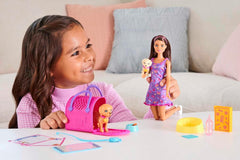 Adopție Cățeluș Barbie - Păpușă și 2 căței, cu certificate de adopție, efect de schimbare a culorii, cușcă și accesorii, pentru copii cu vârsta de 3 ani și peste, 86 HKD