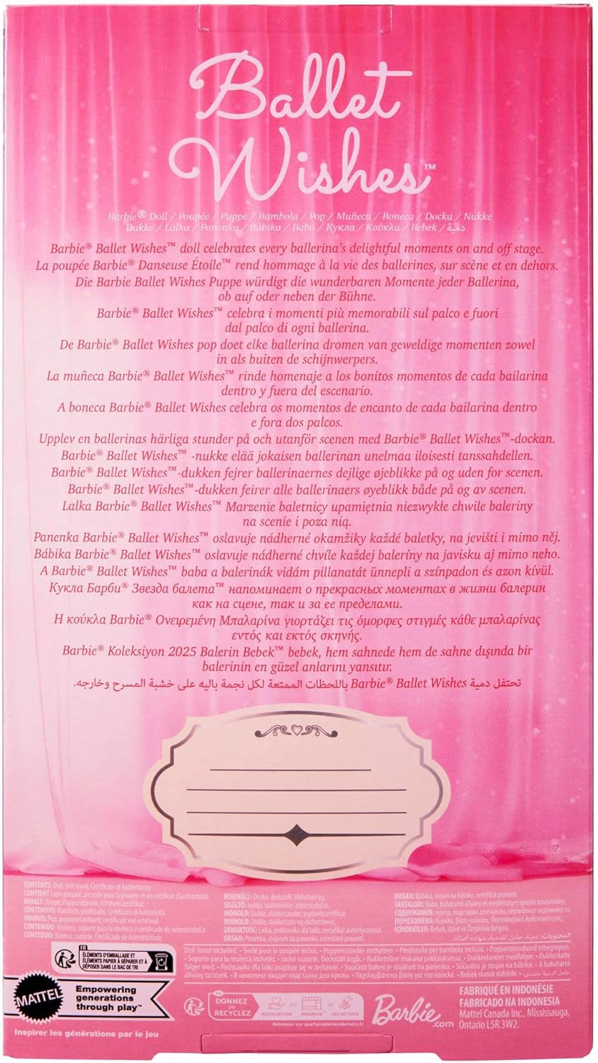 Păpușa Barbie Signature Ballet Wishes, păpușă la modă de colecție, în tutu de mătase roz, cu păr blond și ambalaj cadou, JBJ10