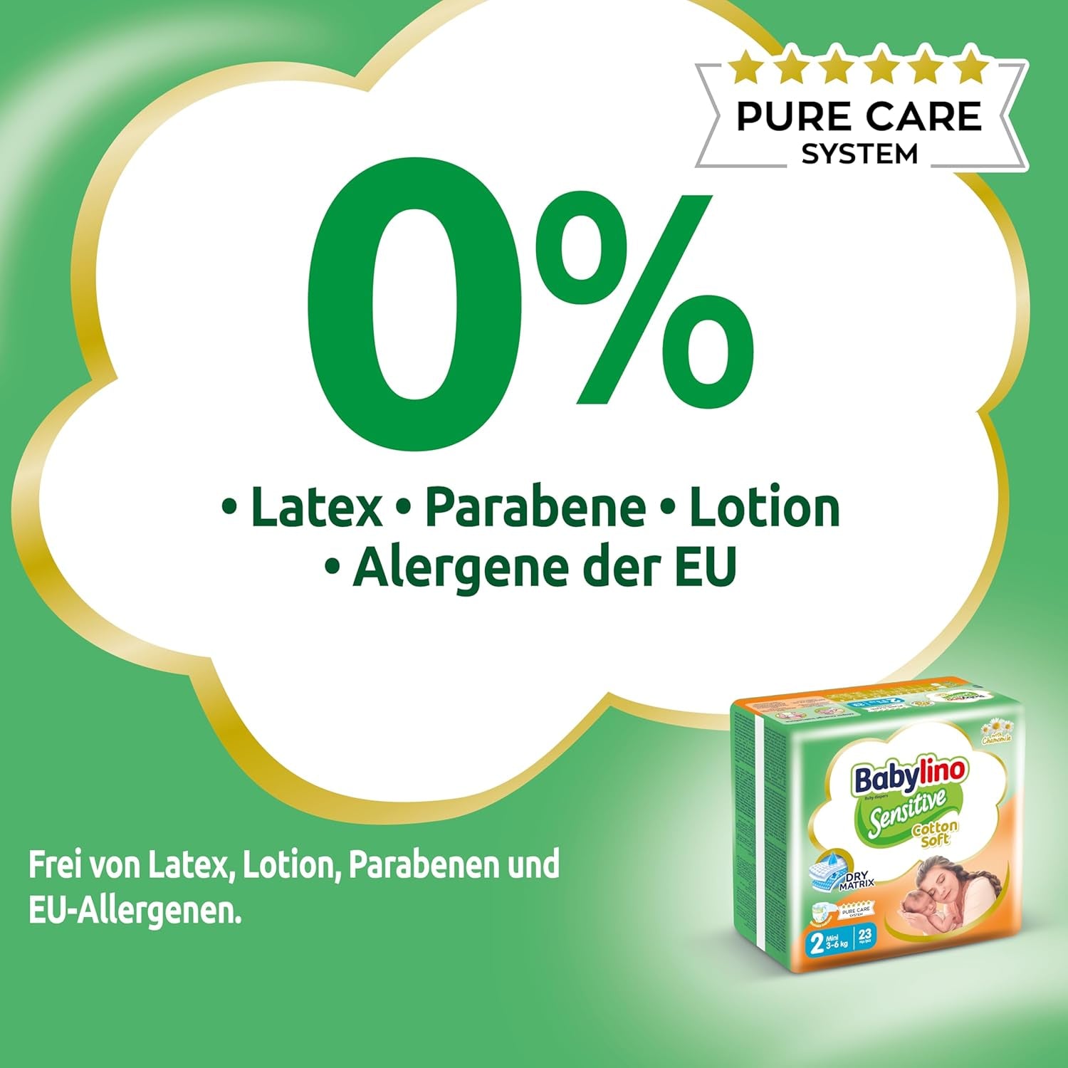 Pieluchy dla wrażliwych dzieci, rozmiar 2, mini (3-6 kg), 192 pieluszki