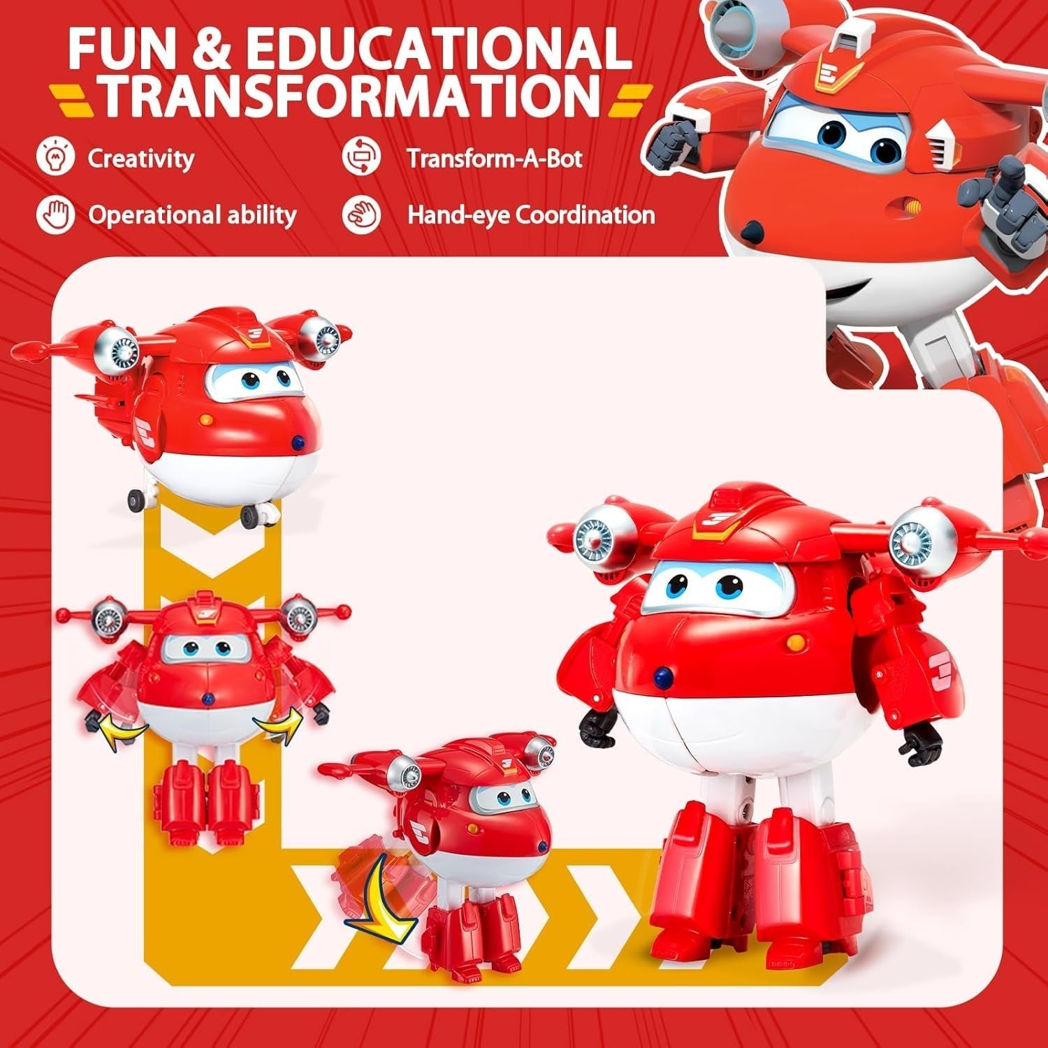 Auldey EU740283 Super Wings Figurka transformatora JETT Supercharge 12 cm, kolorowe figurki Naty Shop