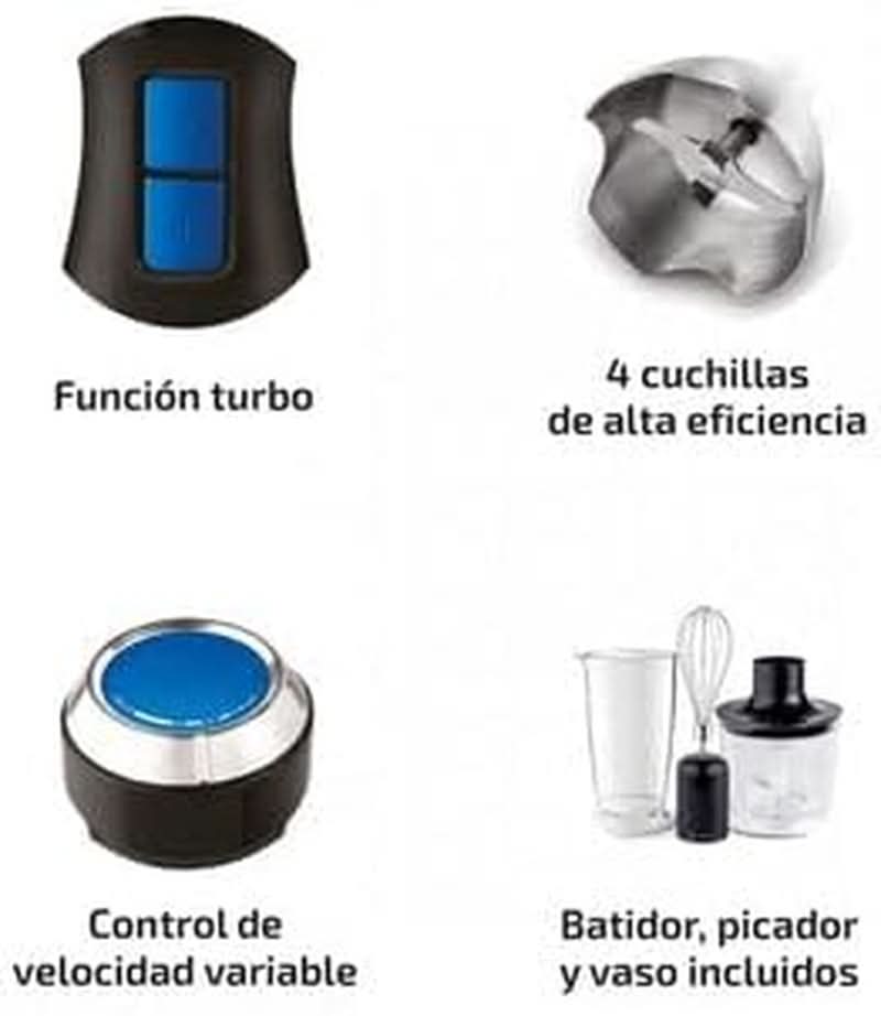 Ufesa BP4762 Vario 1450 Max Mikser stojący, Leistung 1400 W, 20 Geschwindigkeiten + Turbo, Edelstahlgehäuse Und 4 Klingen, Ergonomisches Und Spritzwassergeschütztes Design, Inkl. Zubehör, Sklep Naty z kuchnią bez Bpa