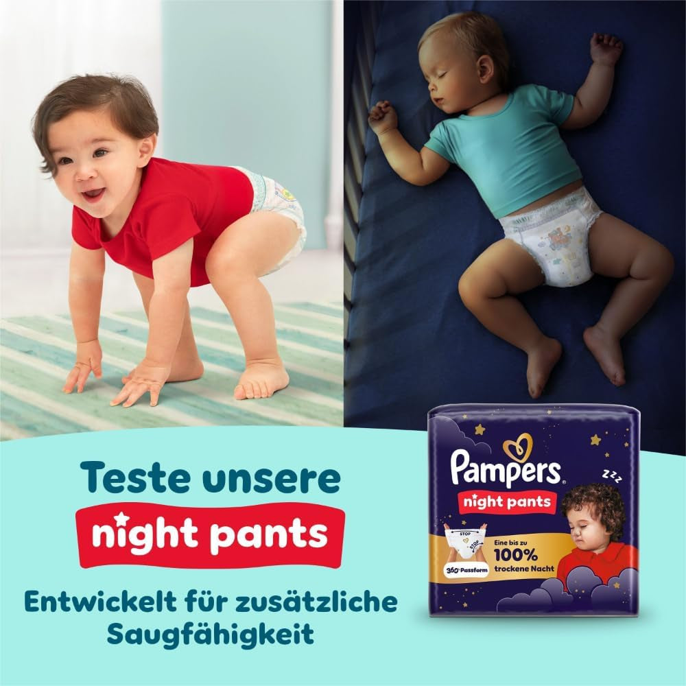 Spodnie Pampers Premium Protection rozmiar 5, 144 pieluszki, 11 kg - 17 kg, z regulacją 360° i miękkimi mankietami zapobiegającymi wyciekaniu dla optymalnego komfortu i ochrony