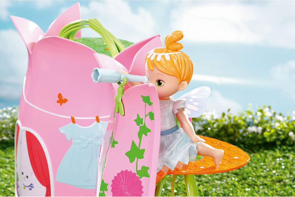 BABY Born Storybook Cottage, składany domek dla lalek 18 cm ze stołem, kominkiem, szezlongiem i teleskopem, różowy zielony, 833803 Zapf Creation Dollhouses Naty Shop