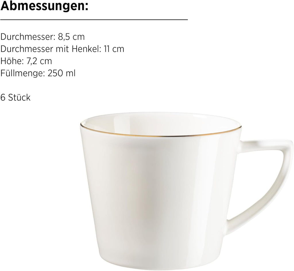 MÄSER, Serie Sita, Teller Set Für 6 Personen, Essgeschirr Aus Weißem Porzellan Mit Goldrand, Schlicht, Elegant, Porzellan, Weiß Seturi vesela masa Naty Shop