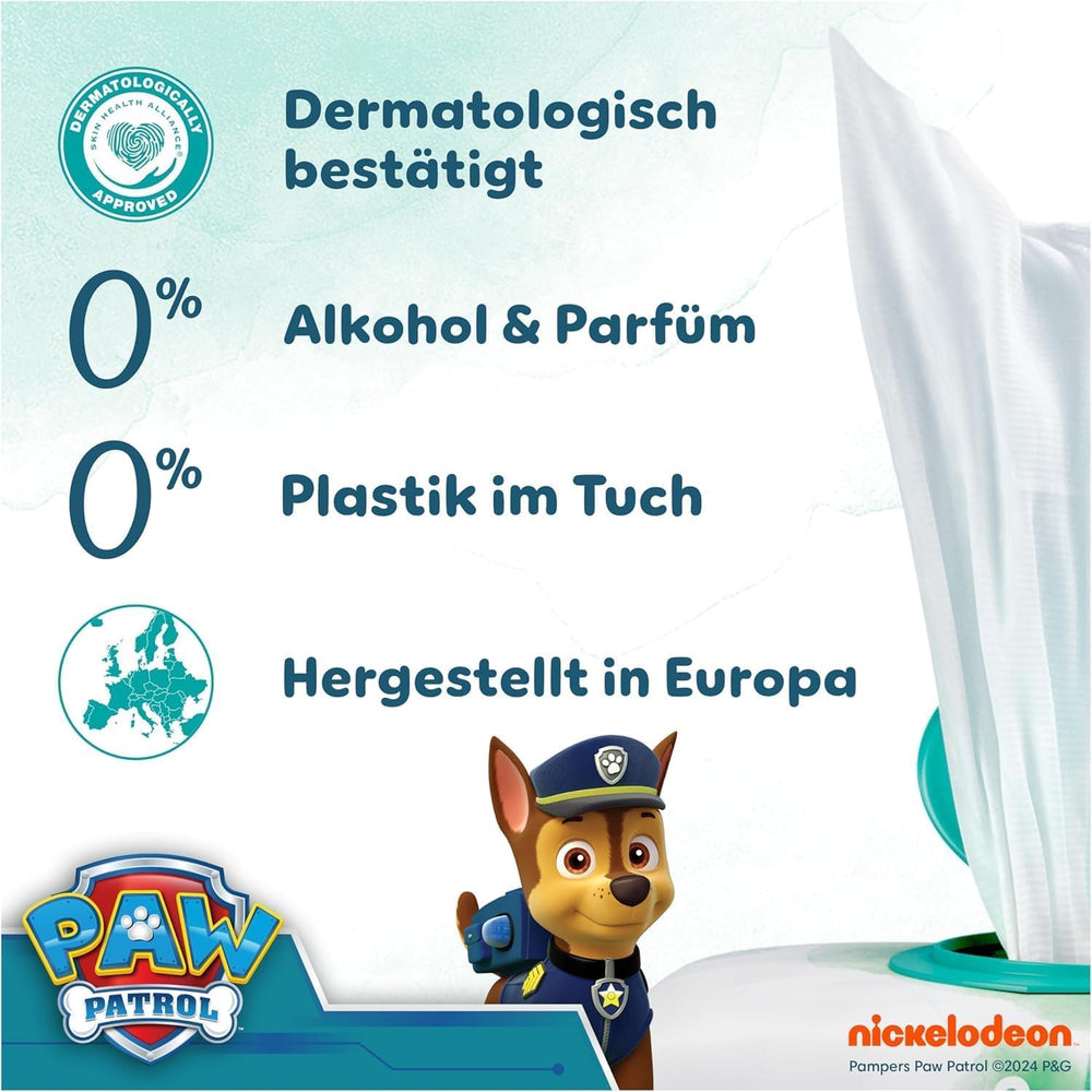 Pampers Harmony Aqua Chusteczki dla niemowląt Paw Patrol 15 sztuk 48 chusteczek 720 chusteczek dla niemowląt pomaga przywrócić naturalną równowagę pH skóry Lekki balsam 99% wody