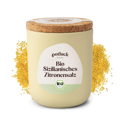 Potluk | Bio Sizilianisches Zitronensalz | Gewürzsalz für Fisch, Meeresfrüchte, Gemüse, Sałatki i Sosy | 140g w Keramiktopf