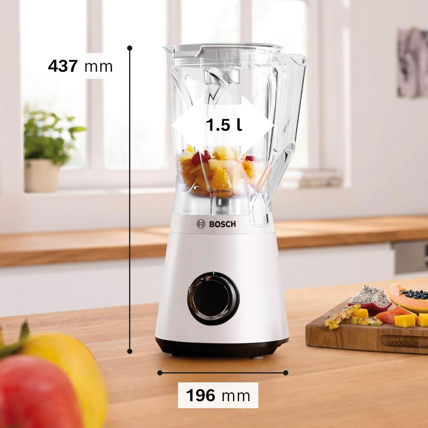 Mikser stojący Vitapower Series 4 MMB6141W, Hochwertige Edelstahl-Klingen, 1,5 l Tritan-Mixbehälter, Spülmaschinengeeignete Teile, 30 000 U/Min, 1200 W, Weiß Mother and Child Naty Shop