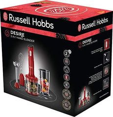 Russell Hobbs Stabmixer [3 w 1: Pürierstab/Zerkleinerer, Mixer- i Schneebesenaufsatz] Desire Rot (bez Bpa i Spülmaschinenfestes Zubehör, Für Smoothie, Suppen Saucen, Joghurt Babynahrung) 24700-56 Kitchen Naty Shop