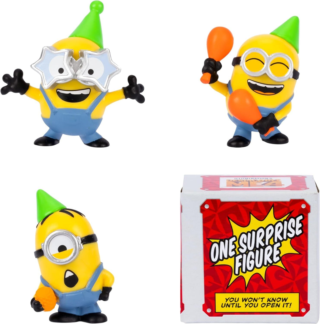 MINIONS I - Simply Incorrigible 4, pachet de 4 figurine Party Bus Troupe. Figurine de colecție înalte de 5,8 cm. Pachetul conține 3 figurine vizibile plus 1 figurină surpriză ascunsă Action figures Naty Shop