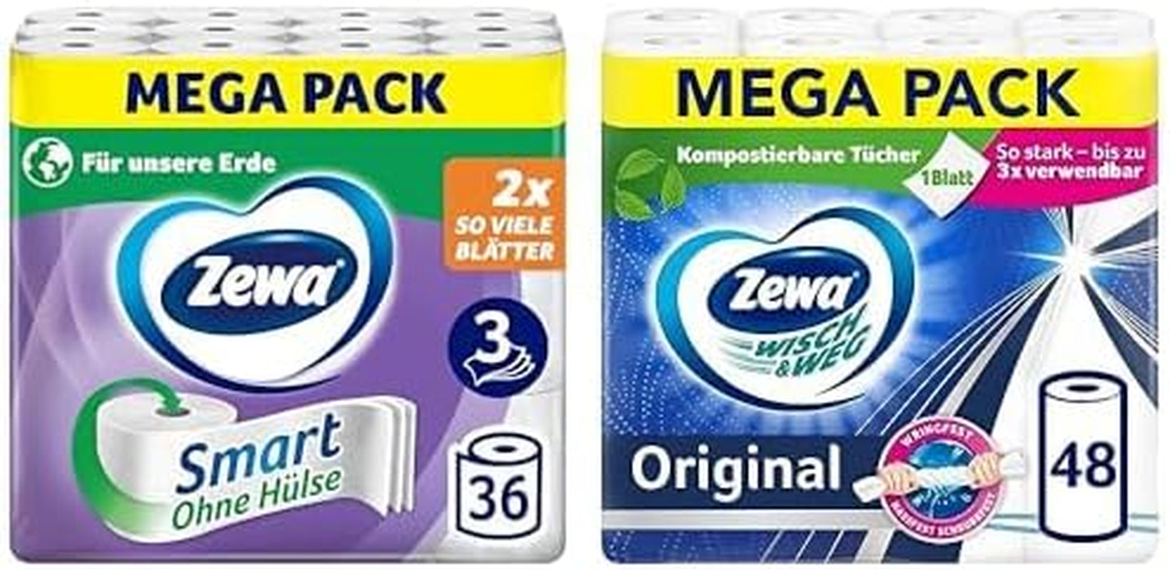 Pachet economic Zewa Smart hârtie igienică 36 role + Zewa Wisch&Weg 48 role