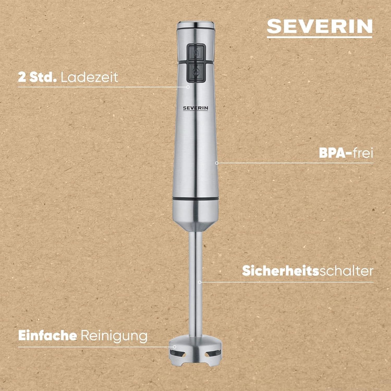 SEVERIN Kabelloser Stabmixer Mit Premium-Set, Abnehmbarer Mixstab, Mit Pürierstab, Multizerkleinerer, Mixbehälter, Kartoffelstampfer & Schneebesen, Schwarz/Edelstahl-Gebürstet, SM 3775 Mother and Child Naty Shop