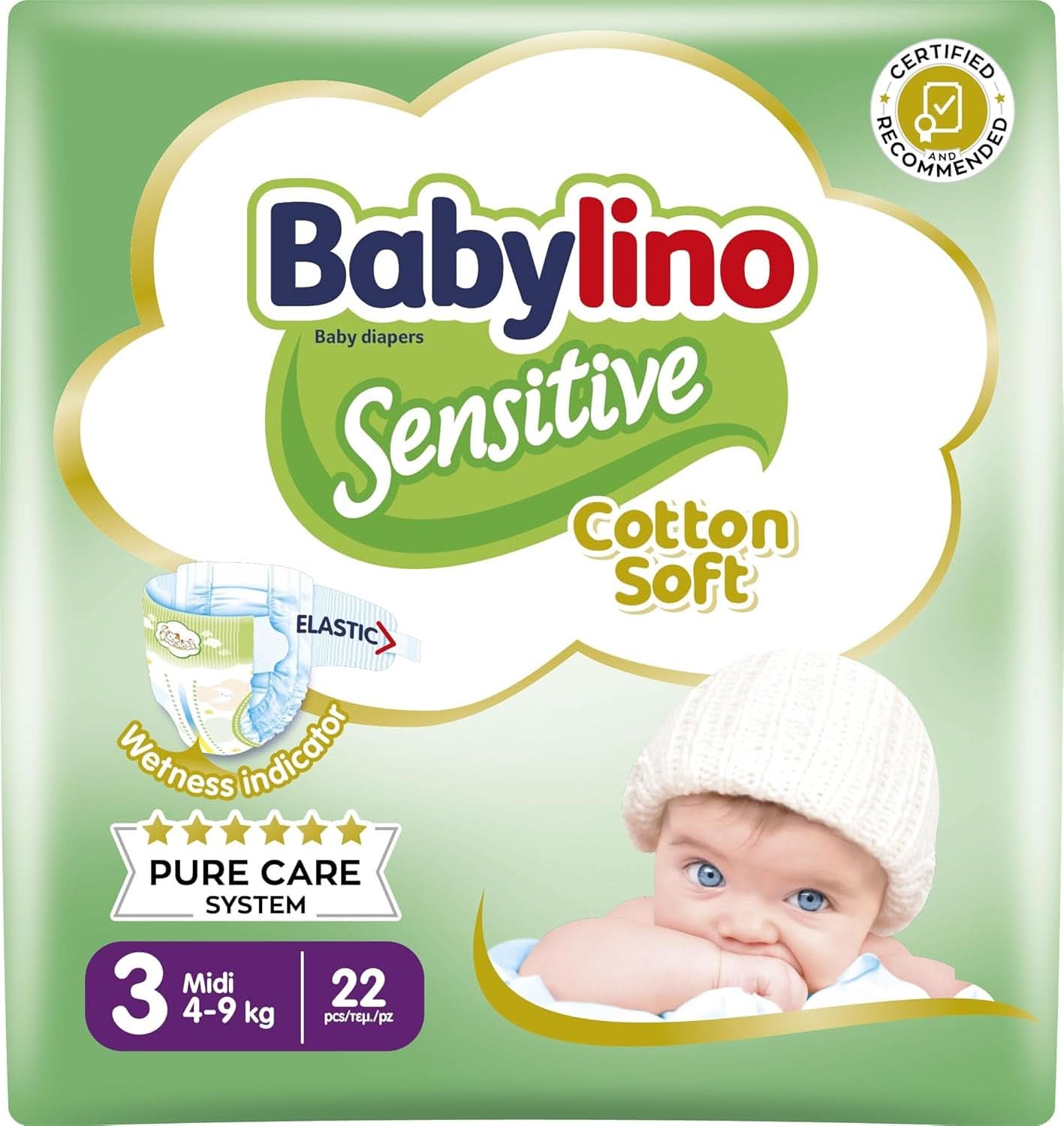 Babylino Sensitive, delikatne pieluszki dla dzieci, różne rozmiary Matka i Dziecko Naty Shop Rozmiar 3 (22 sztuki)
