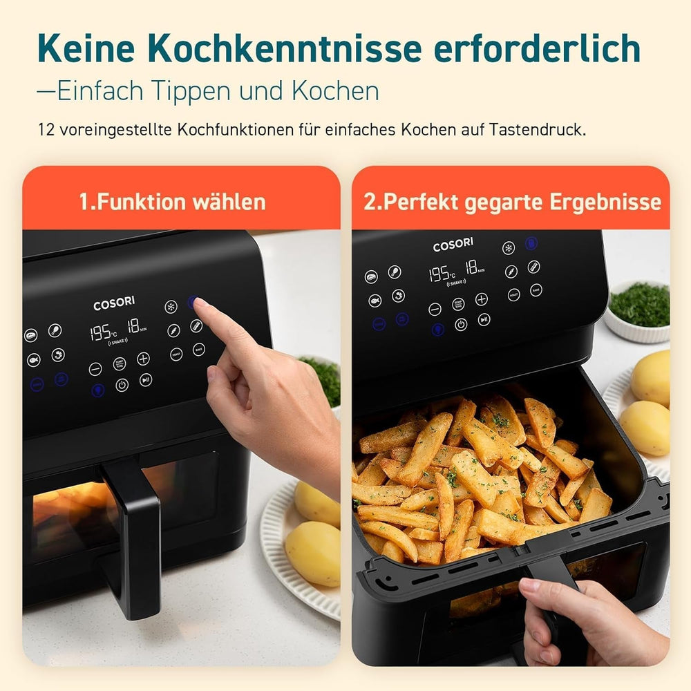 COSORI Frytownica na gorące powietrze Airfryer, frytownica 12 w 1 XXL 6,2 l, frytkownica na gorące powietrze z okienkiem i przypomnieniem o mieszaniu, 80 przepisów AGD Naty Shop
