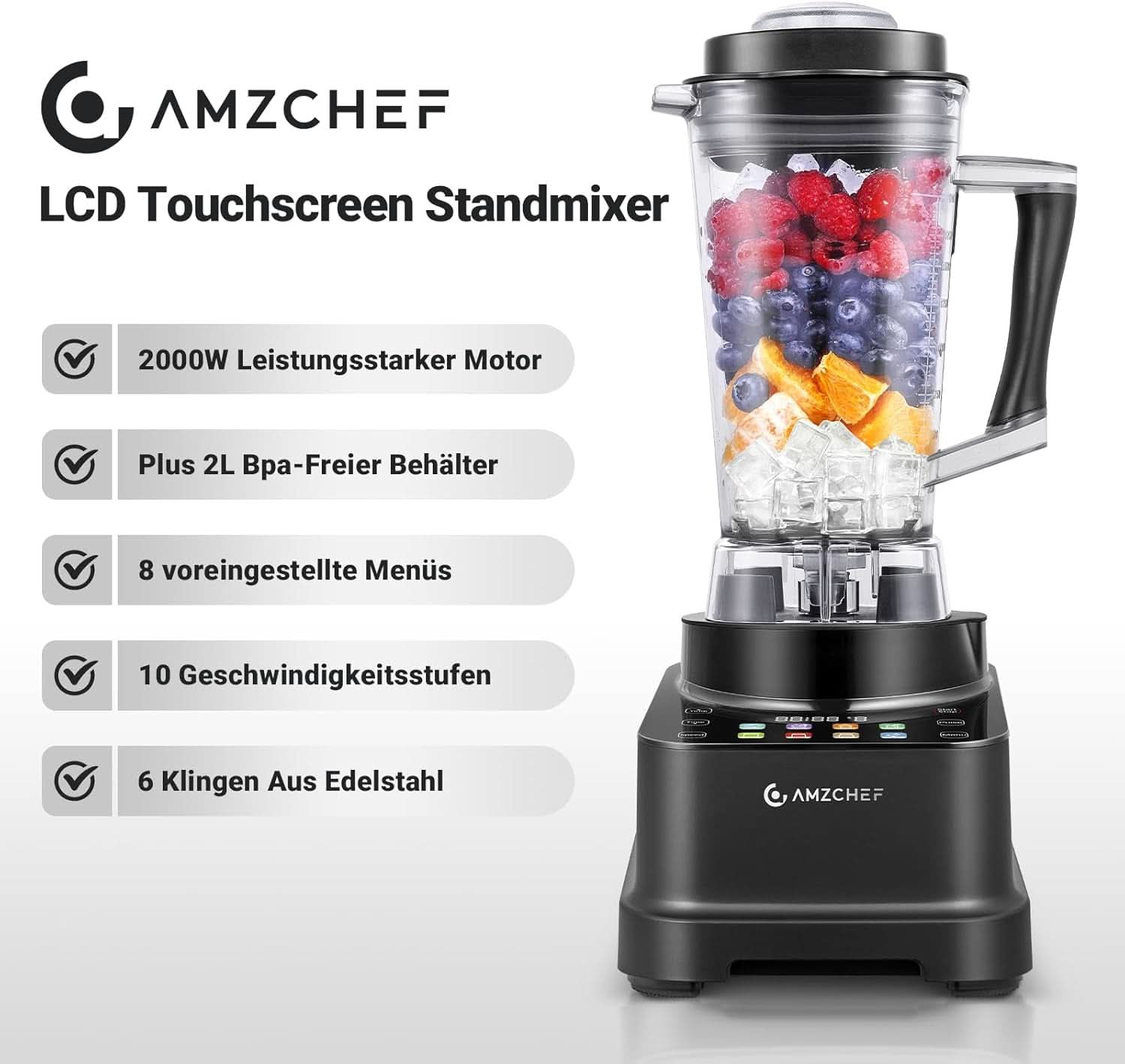 Blender AMZCHEF, 8 inteligentnych menu i 10 prędkości, ekran dotykowy LCD Kitchen Naty Shop
