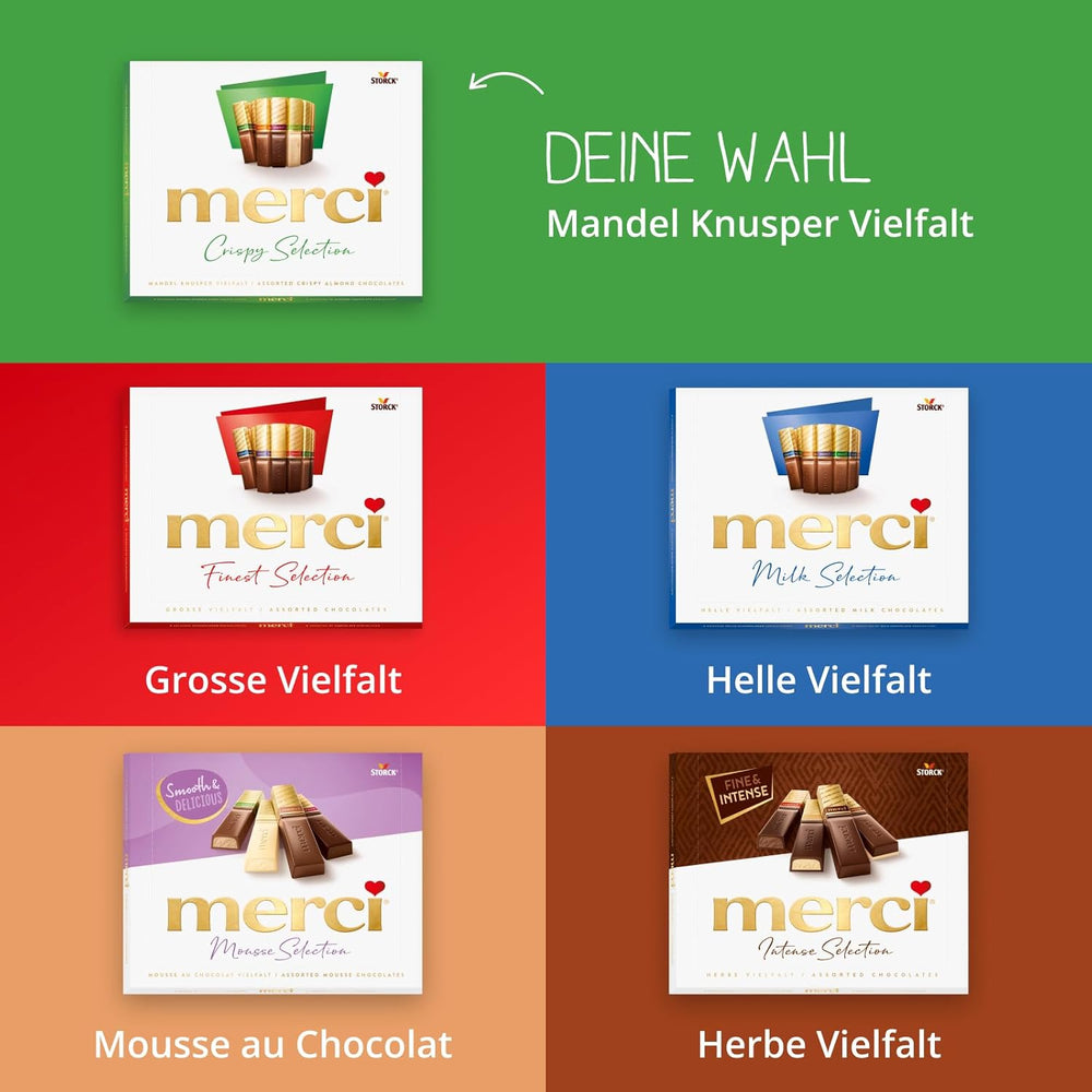 merci Finest Selection Almond Crunch Variety – 1 x 250 g – Wyrafinowane specjały z orzechami i czekoladą – Praliny z nadzieniem i bez
