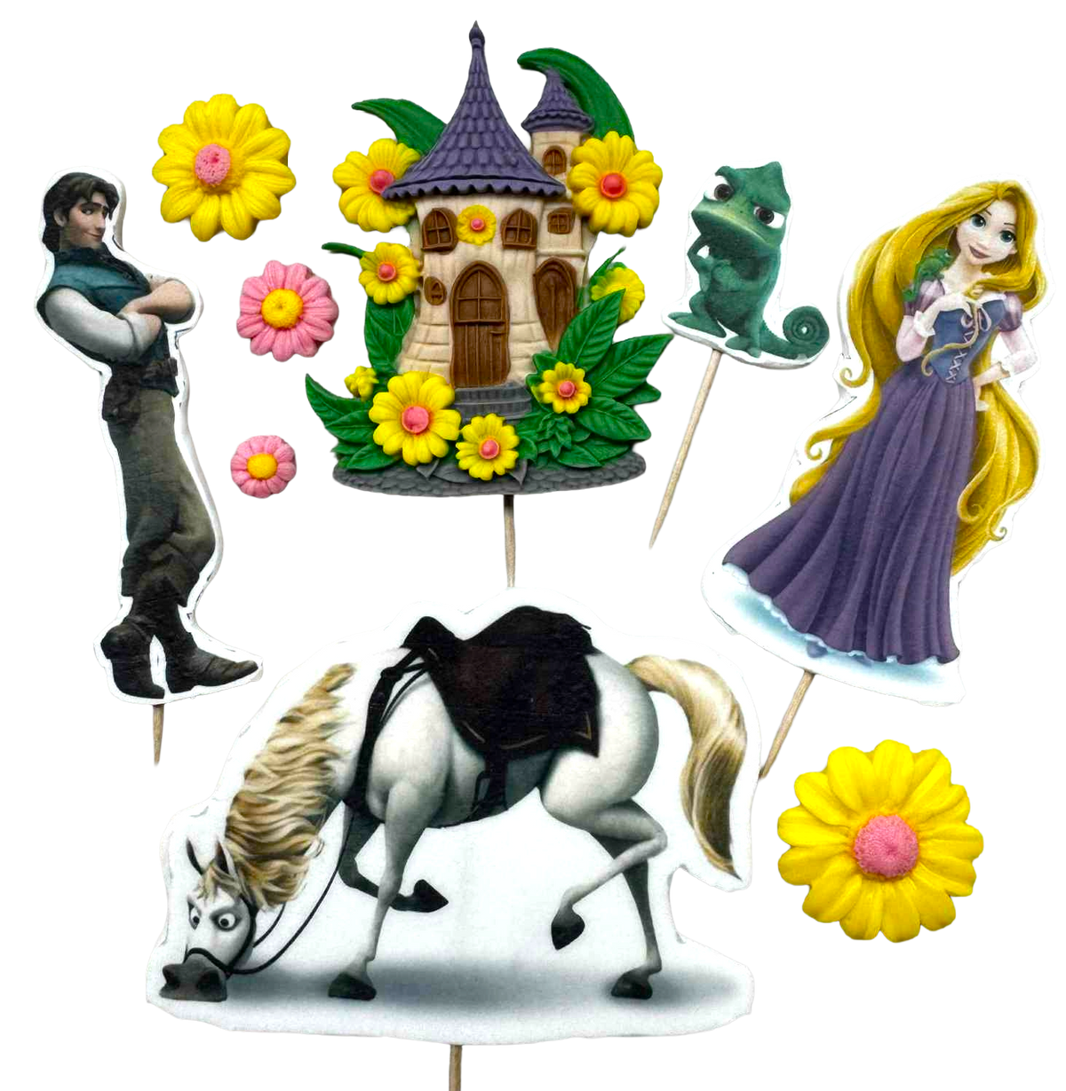 Roszpunka – Zestaw 9 jadalnych figurek z masy cukrowej (1–10 cm) na torty