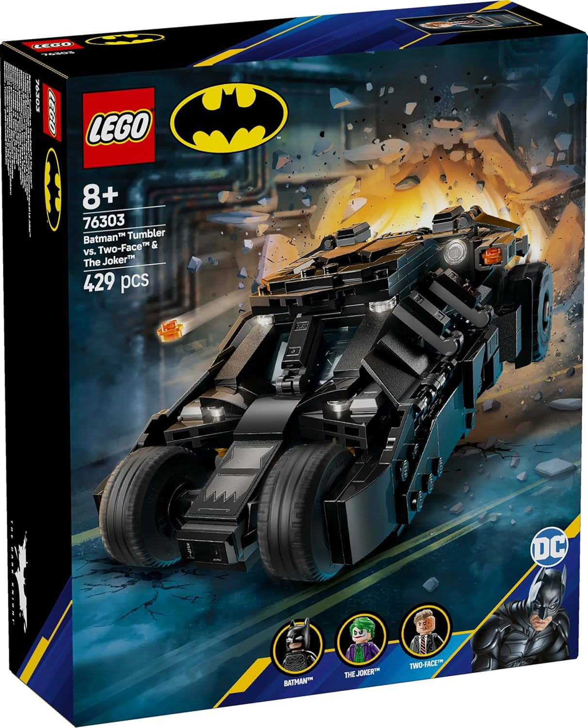 LEGO DC Batman: Kubek Batmana kontra Kubek Batmana Dwie twarze i Joker — zabawka superbohatera z samochodem Batmobil — zestaw z minifigurkami — prezent dla chłopców i dziewcząt od 8 lat 76303 Zestawy do budowania w sklepie LEGO