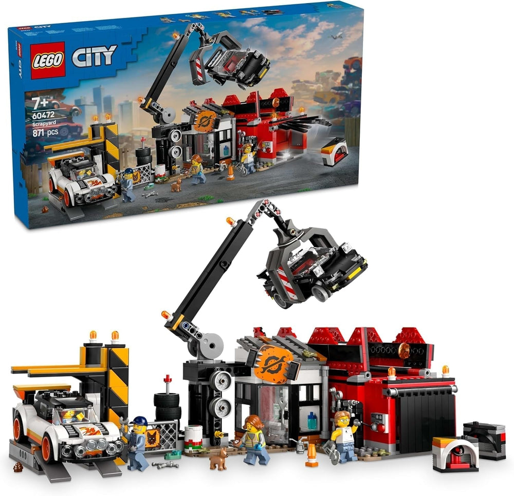 LEGO City złomowisko z samochodami — zabawka z prasą do złomu i dźwigiem, 2 samochodziki, 4 minifigurki pracowników i budynek biurowy — prezenty urodzinowe dla chłopców i dziewcząt w wieku od 8 lat 60472 Zestawy do budowania Beuche den LEGO-Store Domyślny tytuł